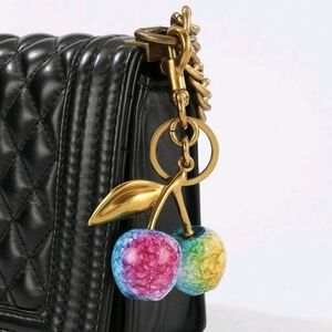 Multicolor Tie Dye Cherry Bag Charm/ Keychain New